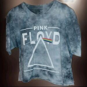 Pink Floyd Crop Sweatshirt, Pyramid Gray & White Tie Dye, M